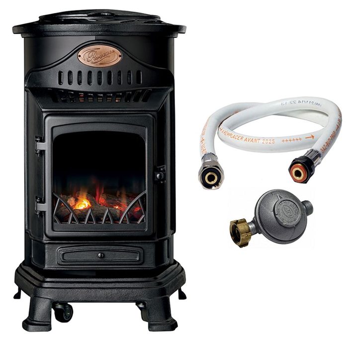 Poêle Provence noir mat avec tuyau gaz flexible et détendeur butane